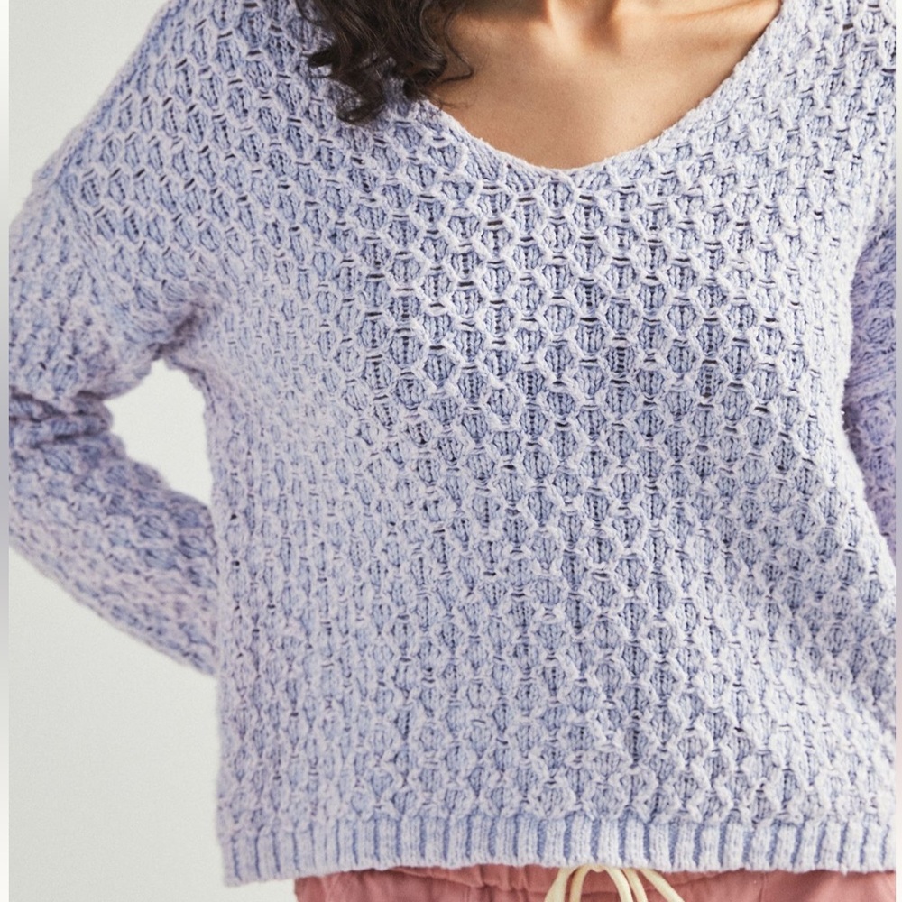 Anthropologie NWT S Textured Knit V-neck Pilcro Cristian Sweater Tie-Dye Lavende